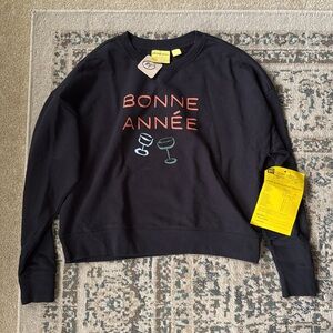 Maeve Black Sweatshirt with Red and Blue Print